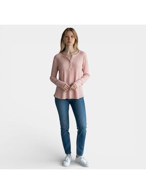 By Anthropologie Pink Henley Thermal Waffle Knit Long Sleeve Top Women Size S